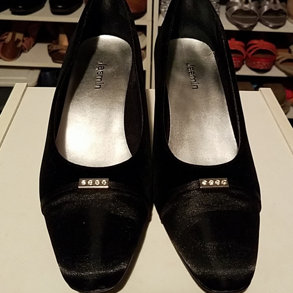 Black Velvet Satin Capped Toe heels